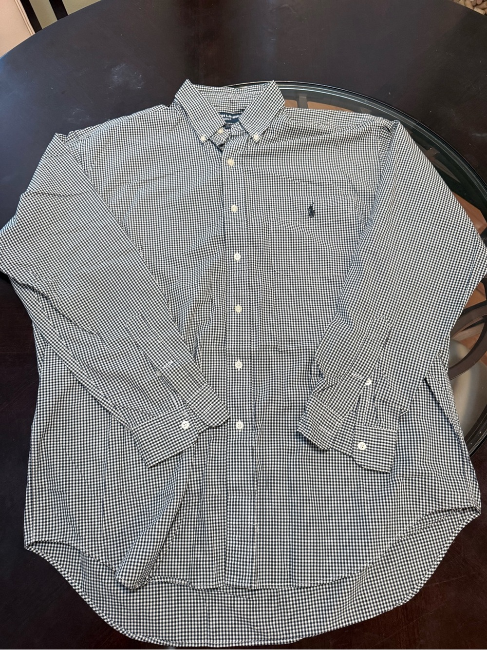 Ralph Lauren Golf Tilden Men’s Black White Gingham Button Down Shirt 100% Cotton